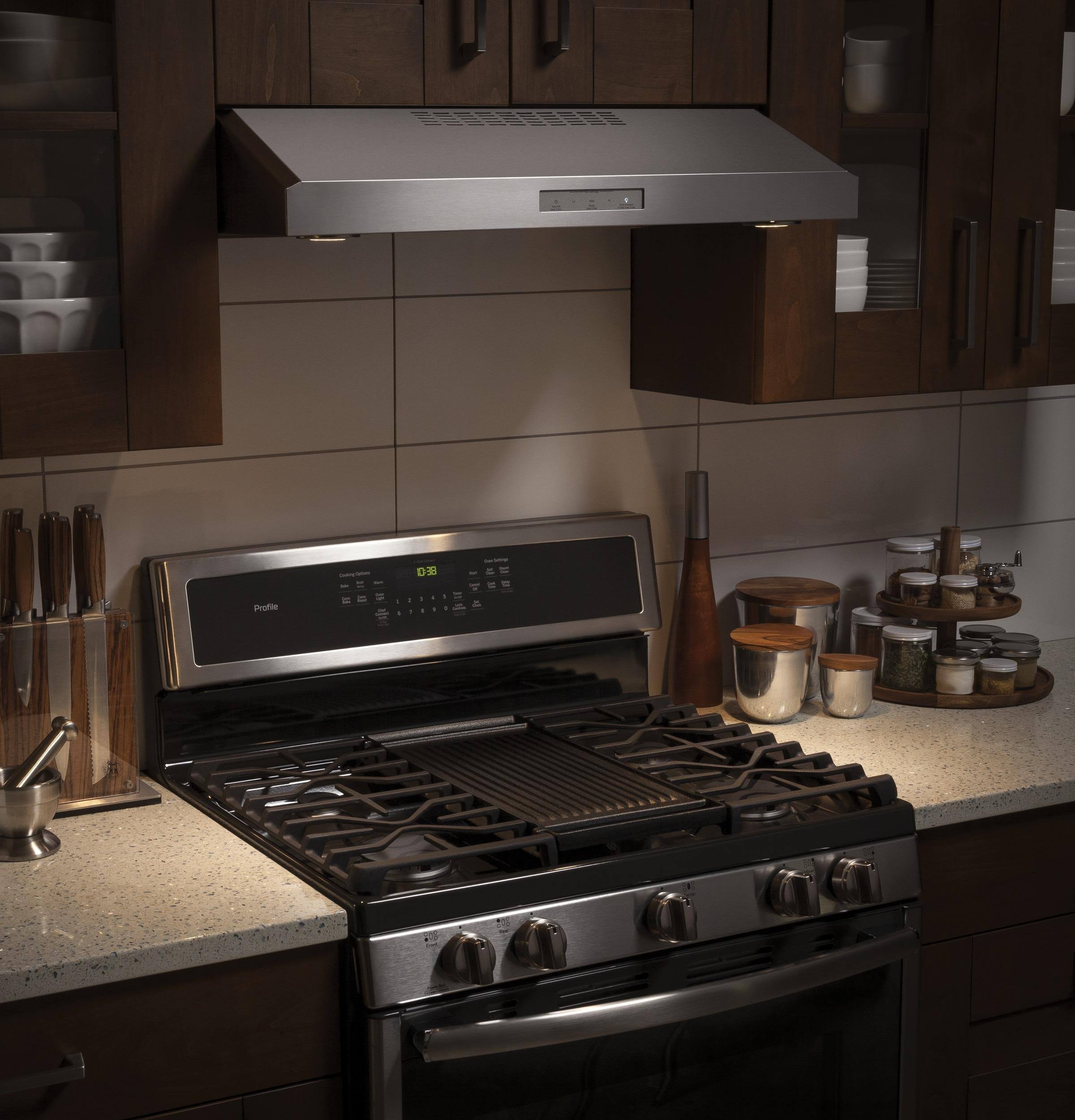GE Profile Series Under The Cabinet Hood, Silver, 30x22