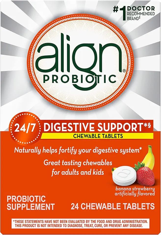 Align Probiotic, Chewable Probiotic Tablets for Women and Men, Fortify Your Digestive System 24/7 with Healthy Bacteria