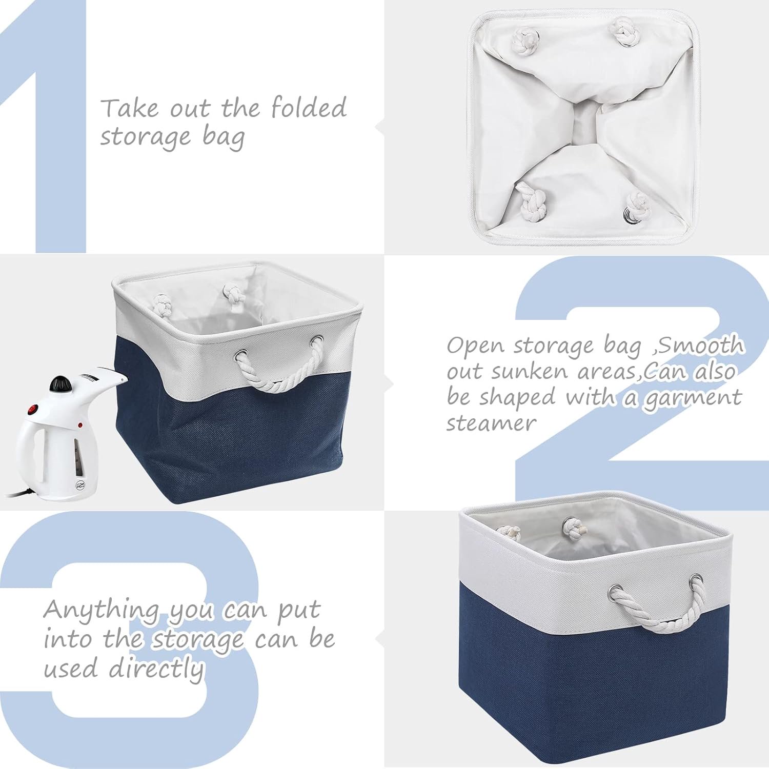 Cube Storage Bins, 6 Pack 11x11 inch with Cotton Handles for Closet, Shelves, Clothes, Toys, Towel (White/Pink)