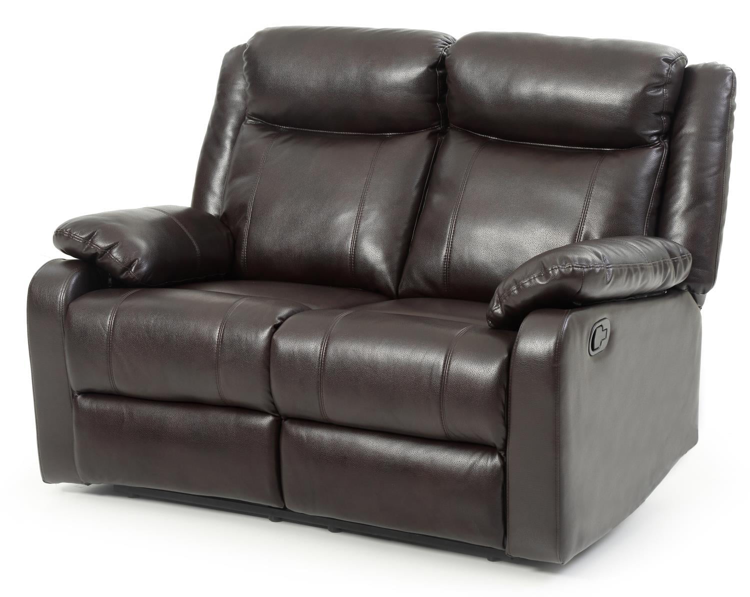 Glory Furniture Ward Faux Leather Double Reclining Loveseat in Dark Brown