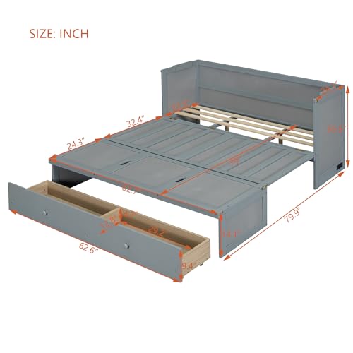 Harper & Bright Designs Queen Size Murphy Bed Cabinet, Solid Pine Wall Bed Chest with USB