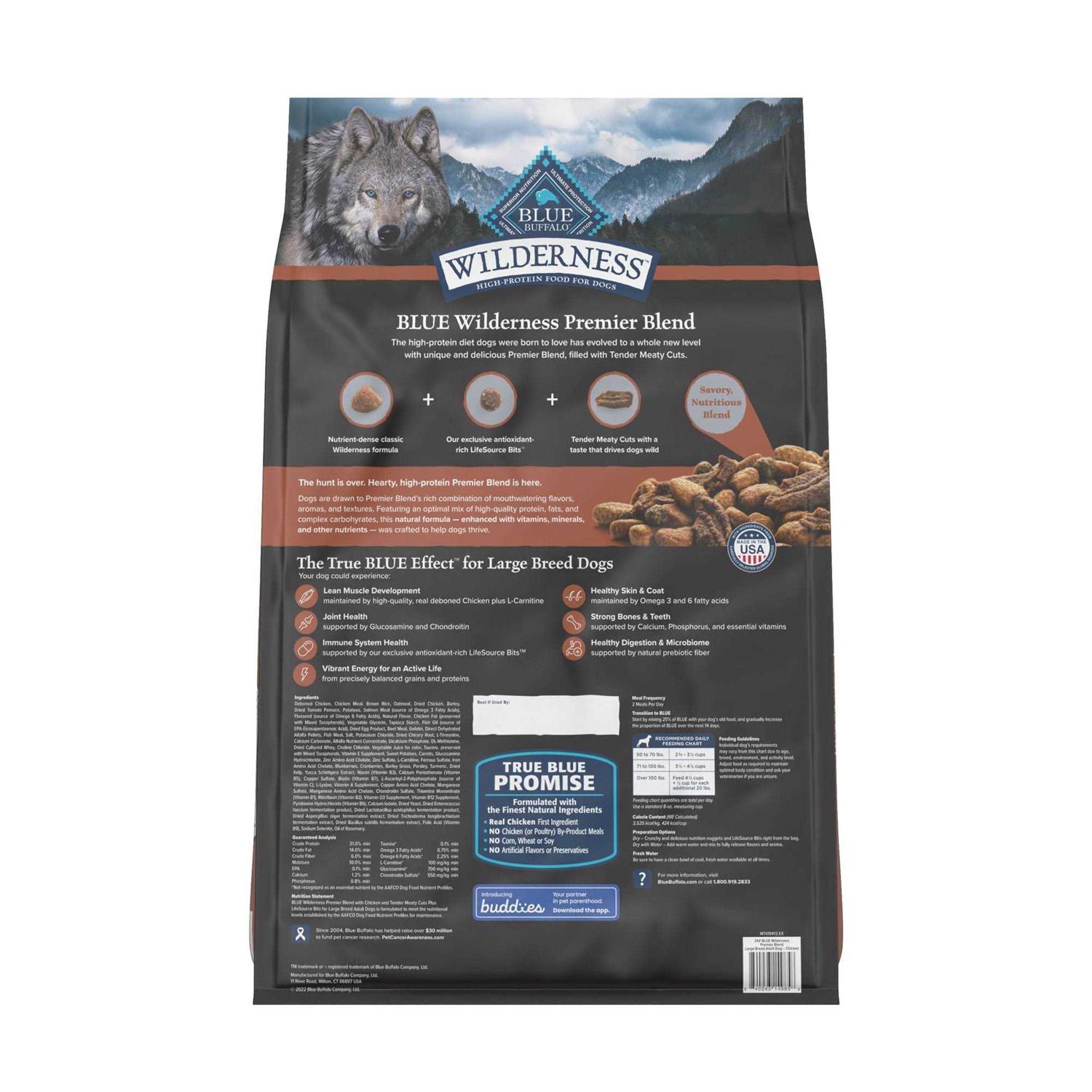 Blue Buffalo Blue Wilderness Premier Blend with Meaty Cuts Chicken Large Breed Adult Dry Dog Food - Pet Supplies online store