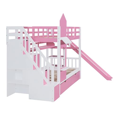 Merax Full Over Full Bunk Bed with 2 Drawers and 3 Shelves