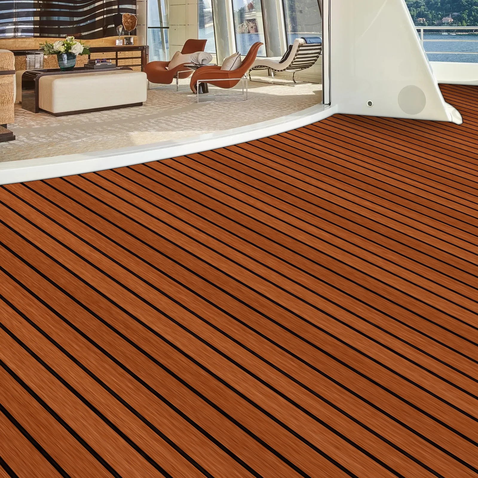 YIYIBYUS Boat Flooring EVA Foam Decking Sheet Faux Teak Mat Marine Carpet Non-Slip Self-Adhesive Mat for RV Yacht Kayak Brown