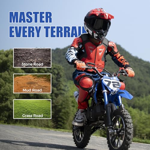 Kids Off-Road Dirt Bike 49CC 2-Stroke Gas Powered Mini Motorcycle with Front & Rear Disc Brakes, Easy Pull Start, 30 MPH Max Speed, 220 LBS Capacity