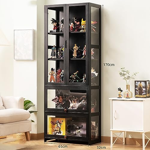 Display Cabinet 5-Shelf with Acrylic Door, Curio Cabinets Upgraded Cabinet Door Display Shelf Bamboo Storage Floor Standing Bookshelf for Bedroom