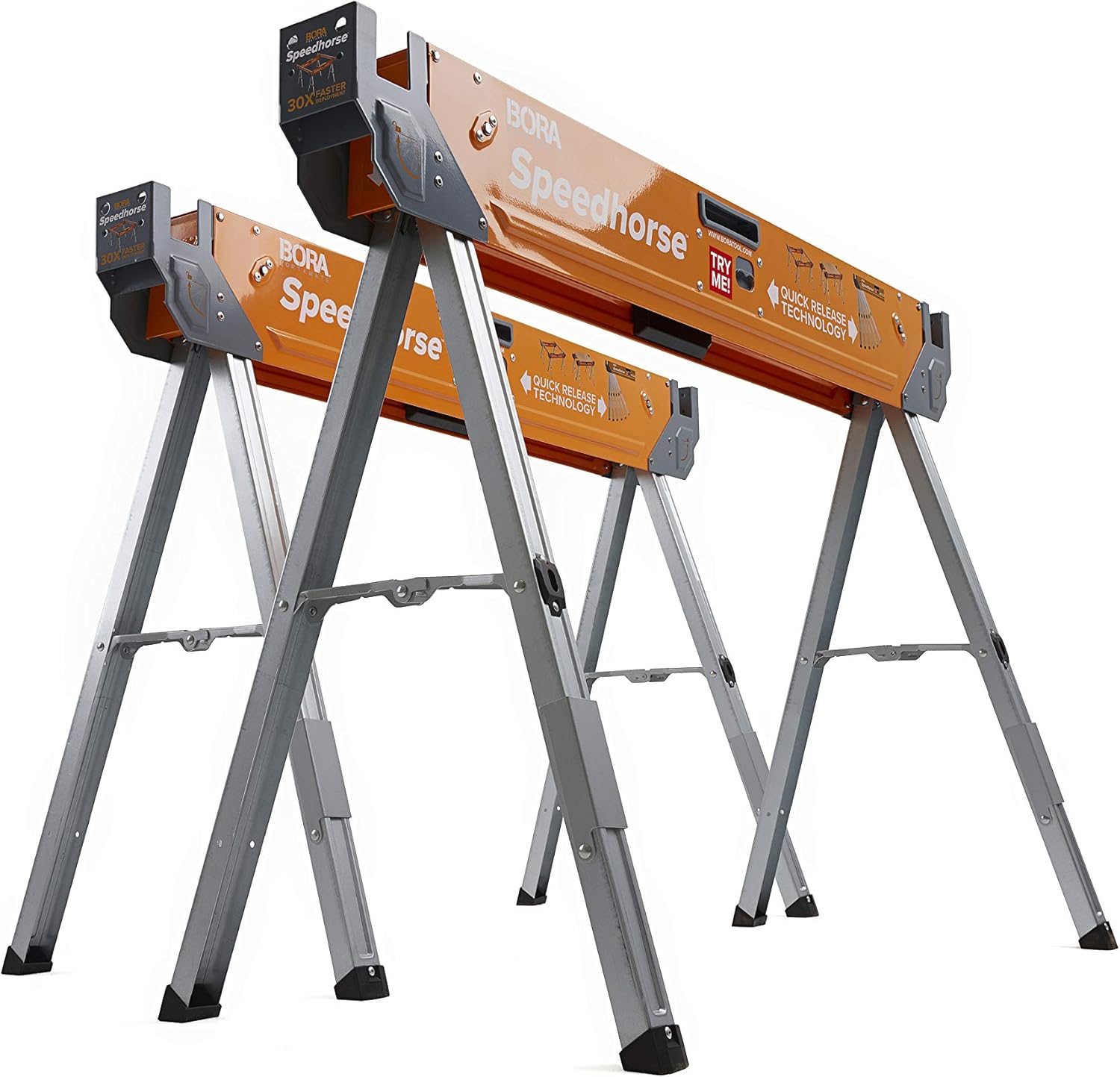 Bora Portamate Speedhorse Sawhorse Pair&ndash; Two Pack, Table Stand with Folding Legs, Metal Top for 2x4