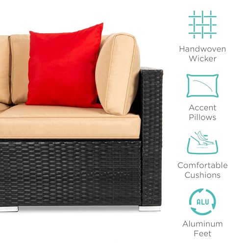 Best Choice Products 7-Piece Modular Outdoor Sectional Wicker Patio Conversation Set w/ 2 Pillows, Coffee Table, Cover Included - Gray/Navy