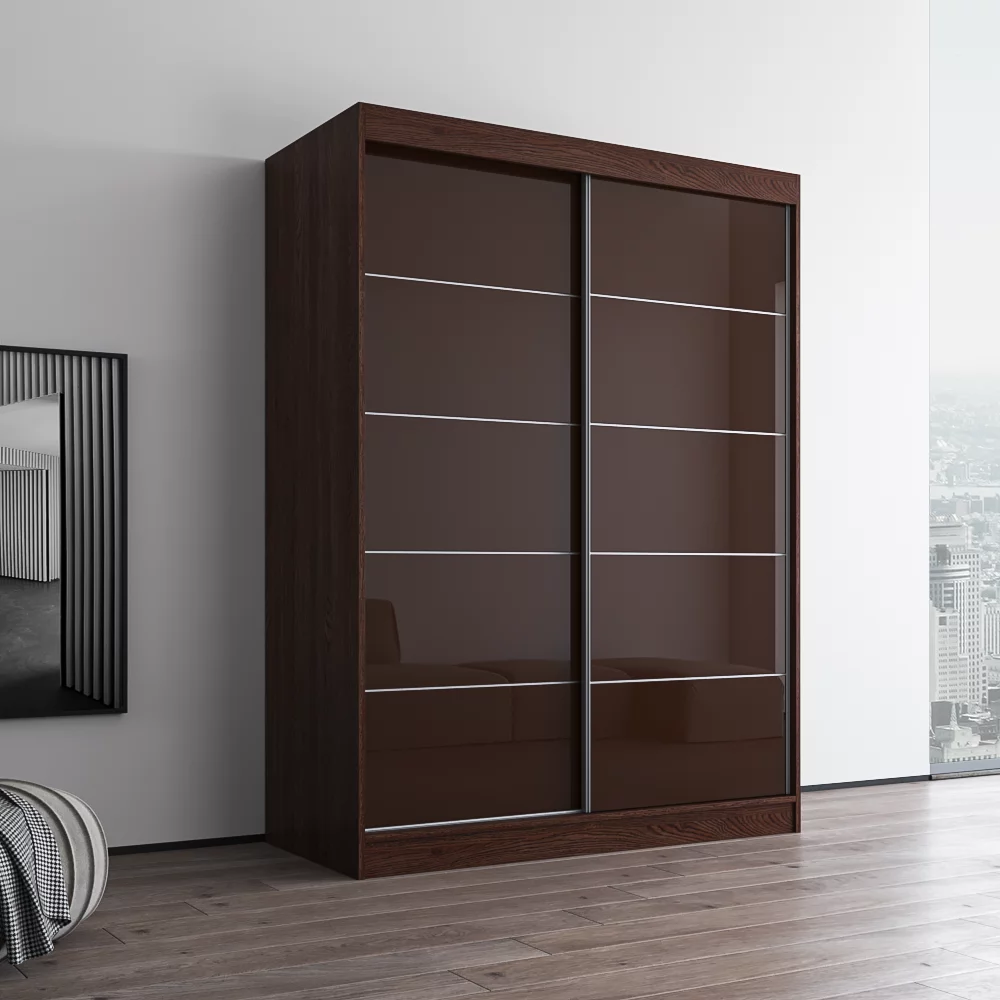 Aria 2 Door 59" Wide Modern High Gloss Wardrobe Armoire, Wenge
