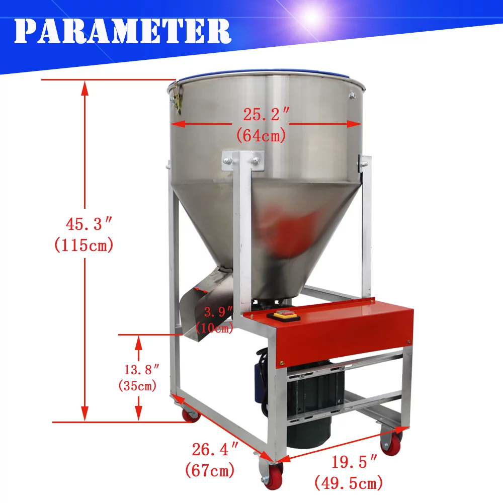 EQCOTWEA Dry Powder Mixer Feed Blender Granular Plastic Mixing Machine Stainless Steel 75KG