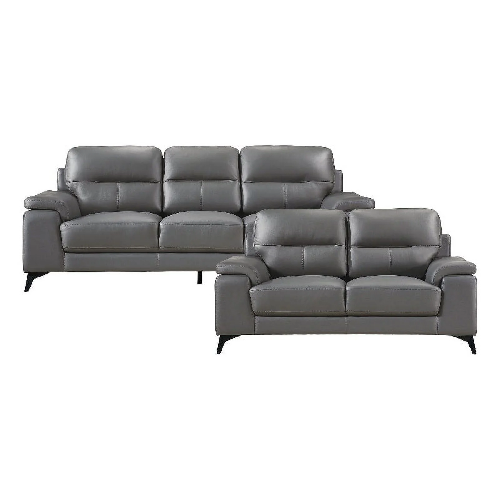 Lexicon Mischa Leather 2-Piece Upholstered Sofa Set in Dark Gray