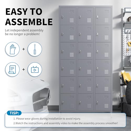6 Doors Metal Lockers for Employees 72" H Storage Cabinet Lockable Locker with Shelves Steel Storage Locker for Gym School Office Home Requires
