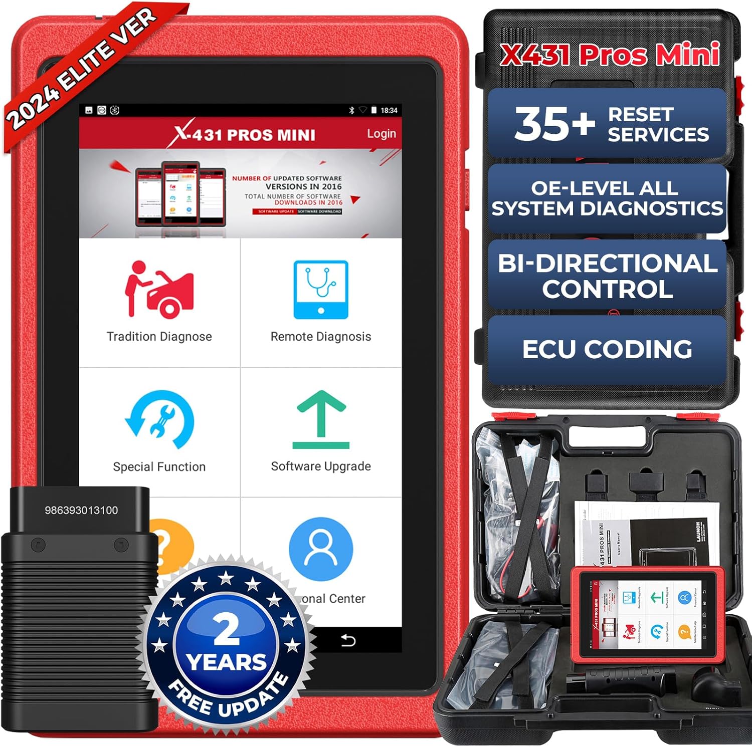 LAUNCH X431 Pros Mini (Same Functions as X431 V+) ECU Coding Diagnostic Scanner Bi-Directional Scanner, FCA SGW