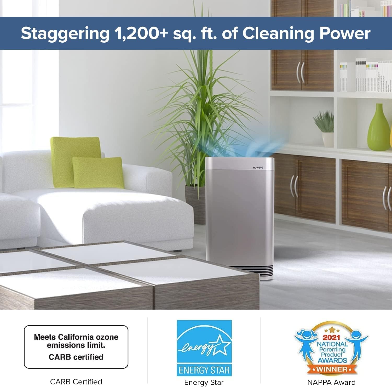 NUWAVE OxyPure Large Area Smart Air Purifier - Capture and Eliminate Smoke, Dust, Pollen, Mold, Pet Dander, Allergens, Lead, Formaldehyde, Gases