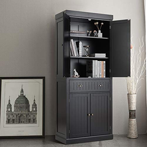 72" Large Storage Cabinet w/Doors & Adjustable Shelves, Freestanding Pantry Cupboard, Modern Tall Sideboards for Home, Kitchen