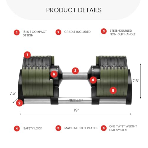NUOBELL Adjustable Dumbbells 5-80 lbs: Replace 16 Sets, Ideal for Home Gym Weight Bench & Press