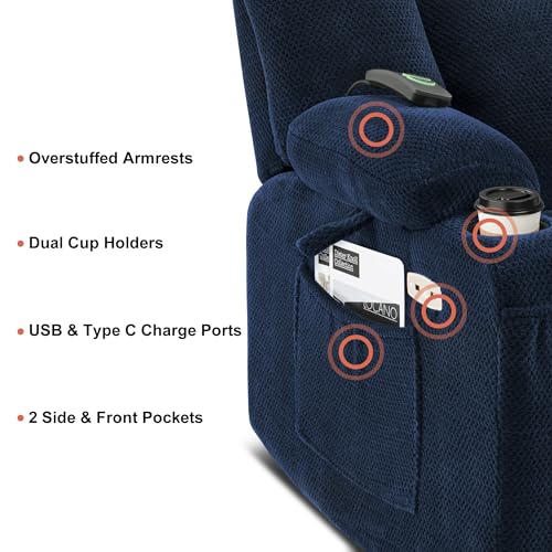 MCombo Zero Gravity Power Recliner Chair with Heat and Vibration Massage, Reclining Chair with USB & Type C Ports, Cup Holders for Living Room