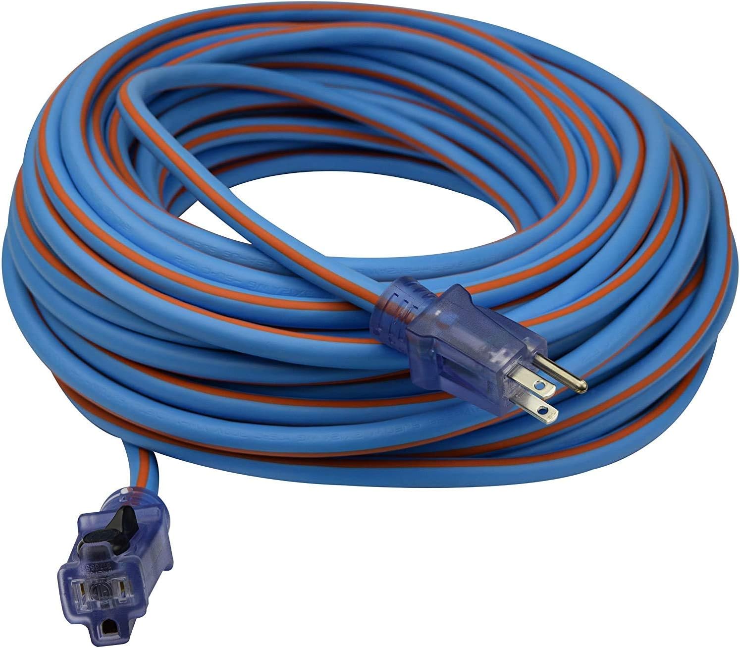 Clear Power 50 ft 3 Outlet Heavy Duty Outdoor Extension Cord 12/3 SJTOW, Yellow, Water & Weather Resistant Flame Retardant, Power Indicator Light