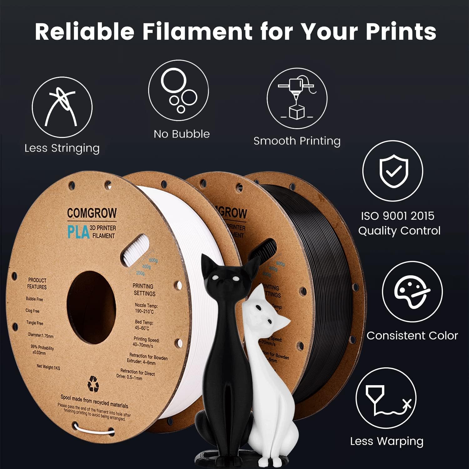Comgrow Creality K1 3D Printer with 600mm/s Printing Speed Auto Leveling and Filament PLA Black and White