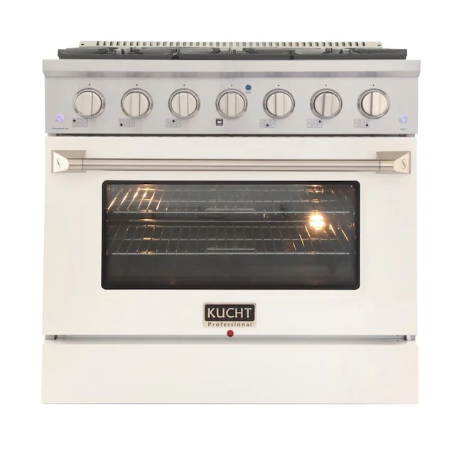 Kucht Professional 36 in. 5.2 cu ft. Propane Gas Range with White Door and Silver Knobs, KNG361/LP-W