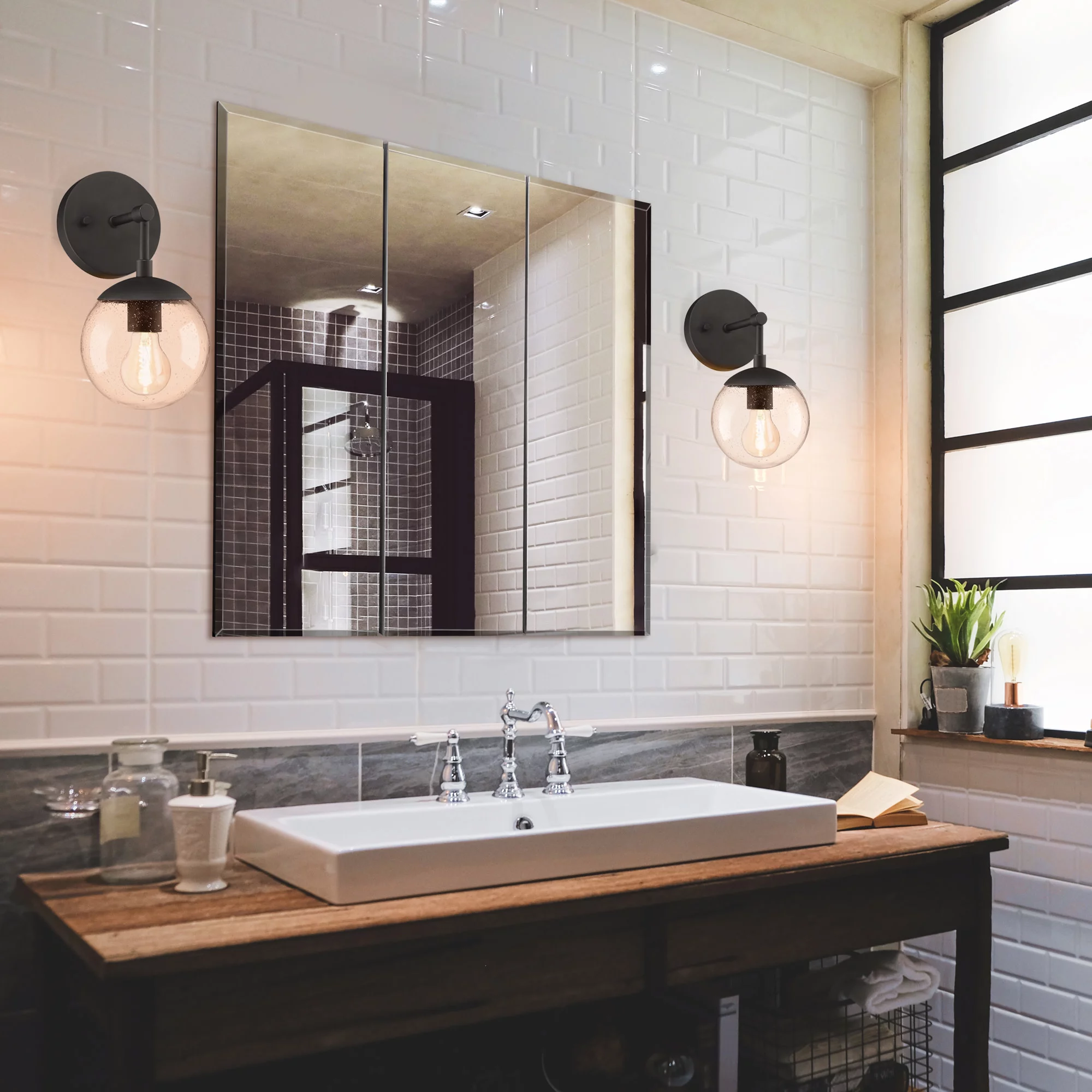 Cyprus Medicine Cabinet 24.5-Inch – Durable Pre-Assembled – Bathroom Wall Cabinet with Frameless Mirrored Doors – 4.4" X 24.5" X 25" – Design House