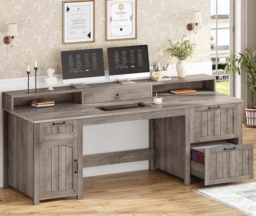 SEDETA Farmhouse 63" Executive Desk, Home Office Desk with File Drawer and Monitor Stand, Computer Desk with Drawers and Storage Cabinet