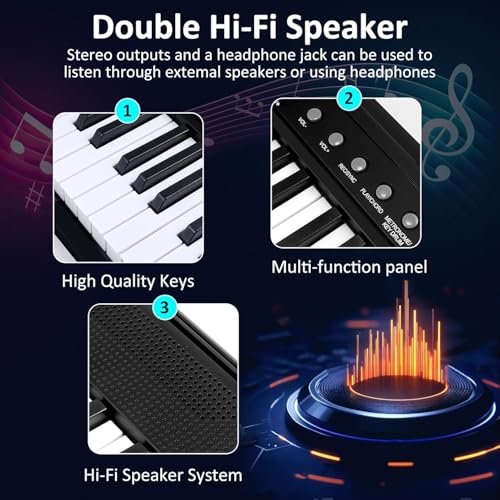 88 Key Piano Keyboard,Beginner Electric Digital Piano with Semi Weighted Keys,Keyboard Piano withSustain Pedal, Power Supply, Stand, Carrying Case