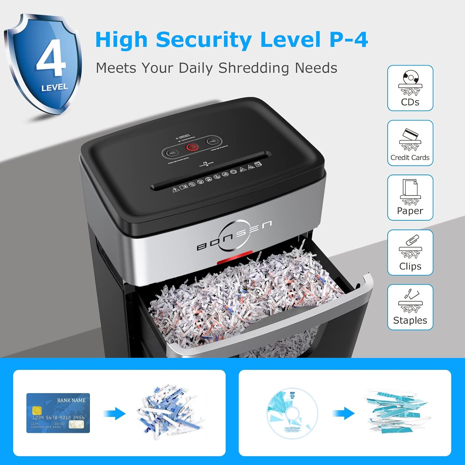 BONSEN 18-Sheet Paper Shredder, 30-Minute Heavy Duty Cross-Cut Paper, CD and Credit Card Shredder for Office