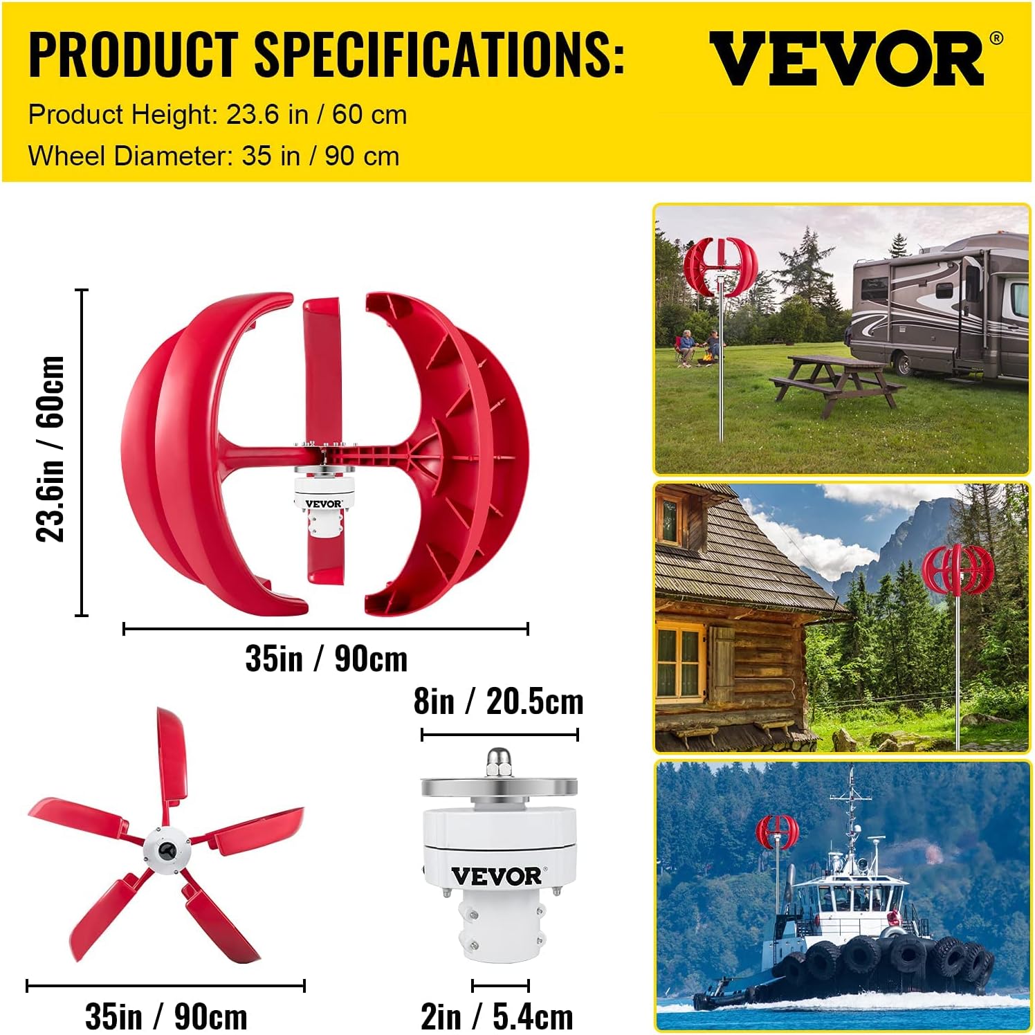VEVOR Lantern Wind Turbine, 12V/100W Vertical Turbine Generator