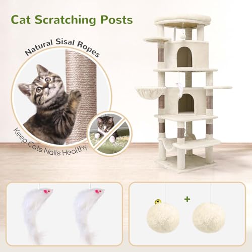 Globlazer Corner Cat Tree for Large Cats, 66inch Tall Curved Series Large Cat Tower for Multiple Indoor Cats with 6 Scratching Posts