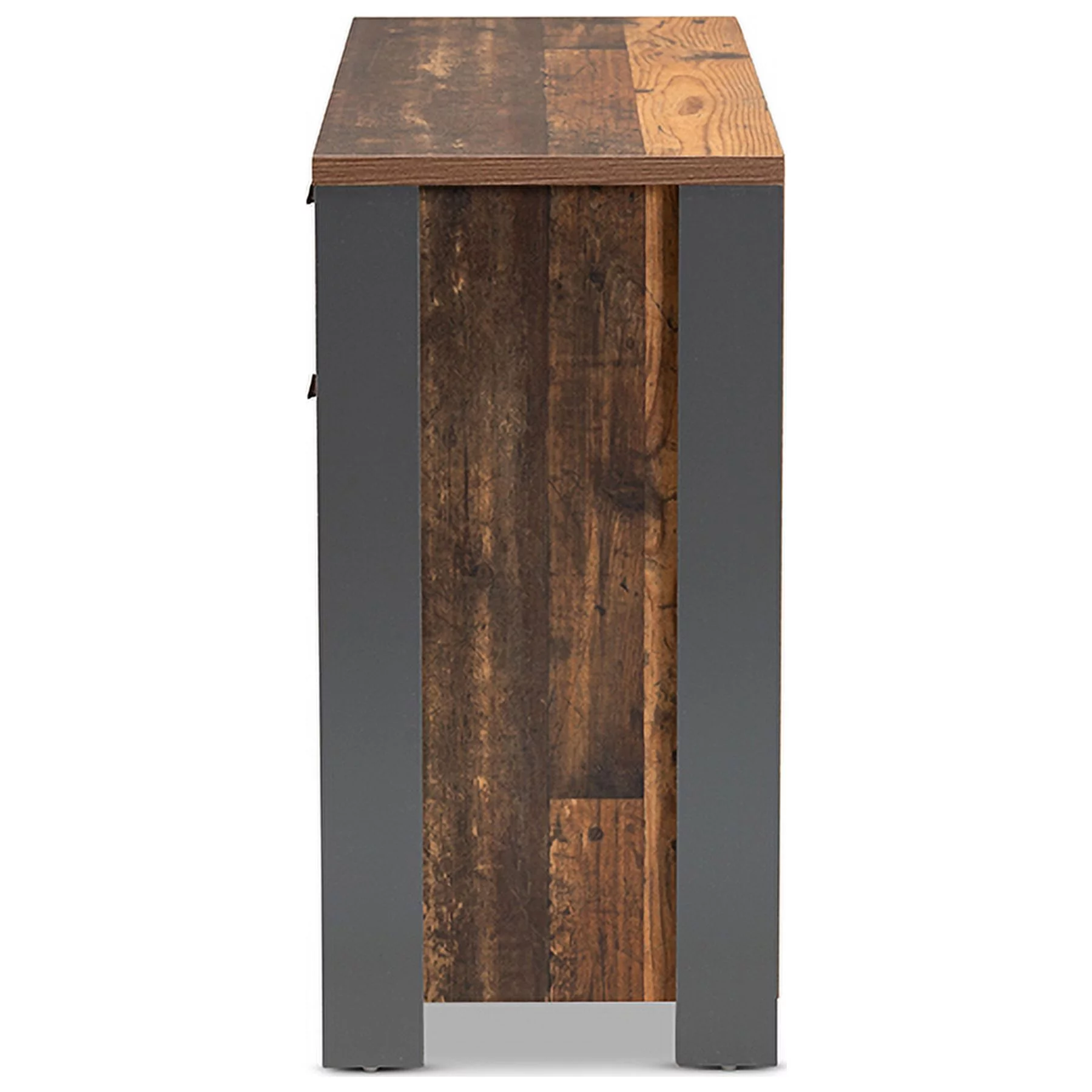 Baxton Studio Ranger Mid-Century Modern Rustic Brown Finished Wood and Grey Metal 2-Door Sideboard Buffet