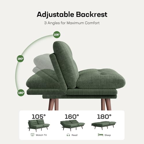 Marsail Futon Sofa Bed, Futon Couch with Adjustable Backrest & Armrests, Convertible Small Sleeper Sofa Bed for Small Apartments, Study Room, Office