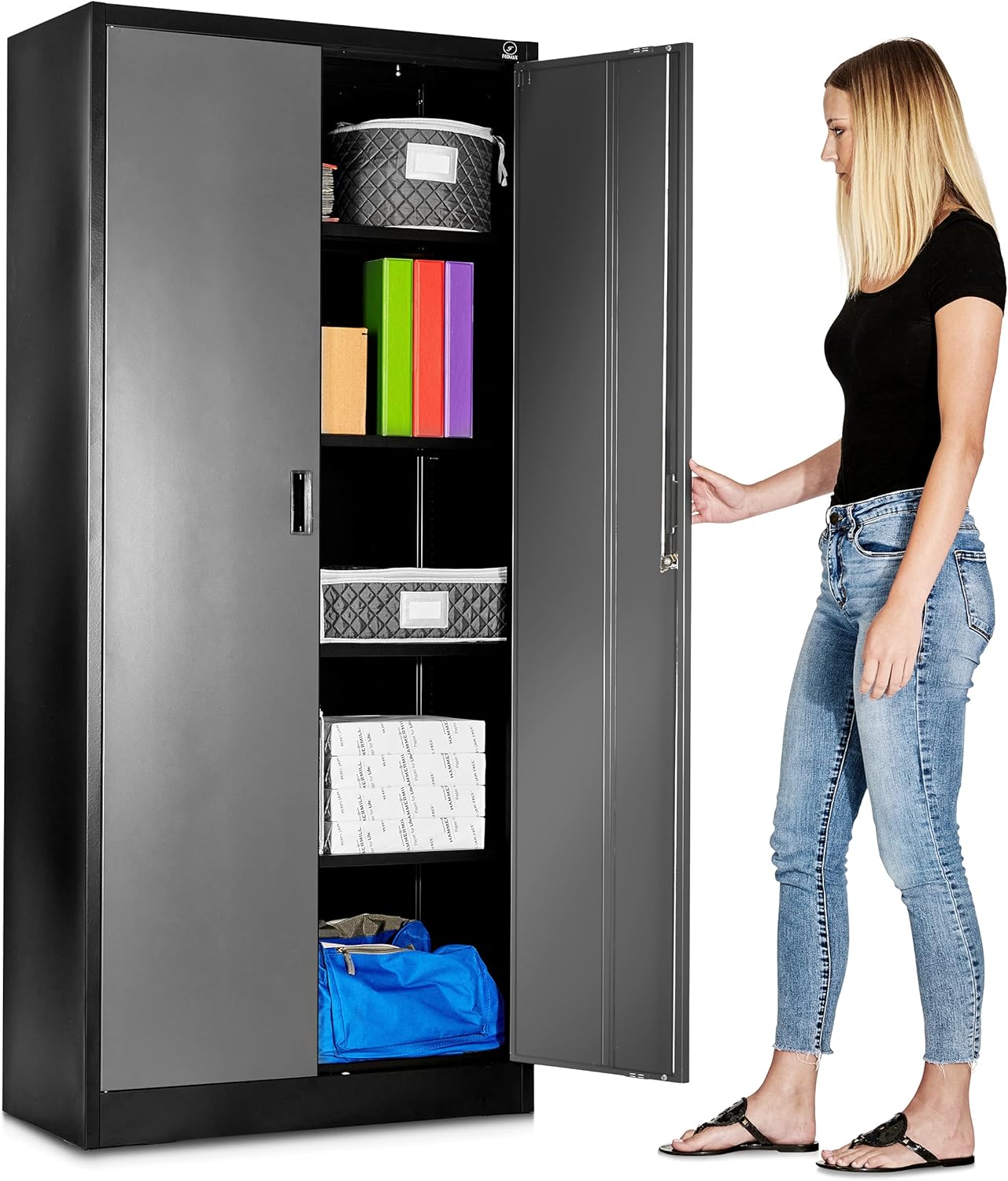 Fedmax Metal Garage Storage Cabinet - 71-inch Tall, Large Industrial Locker with Adjustable Shelves & Locking Doors