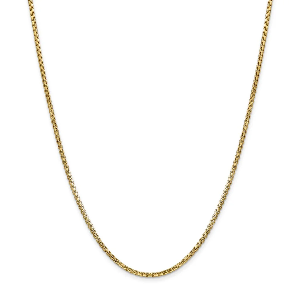 Real 14kt Yellow Gold 2.45mm Semi-Solid Round Box Chain; 24 inch; Lobster Clasp; for Adults and Teens; for Women and Men