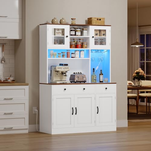 Buffet Cabinet with Storage & Charging Station, 53" Farmhouse Coffee Cabinet with Compartment Drawer