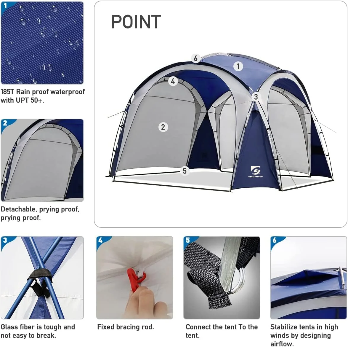 UNP Easy Beach Tent 12 X 12ft Pop Up Canopy UPF50+ Tent with Side Wall, Ground Pegs, and Stability Poles, Sun Shelter Rainproof