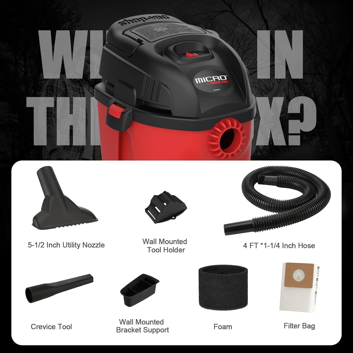 Shop-Vac Micro Wet/Dry Vac, Portable 1 Gallon 1.0 Peak Shop Vacuum with Collapsible Handle and Wall Bracket, 2021000 Pack of 2