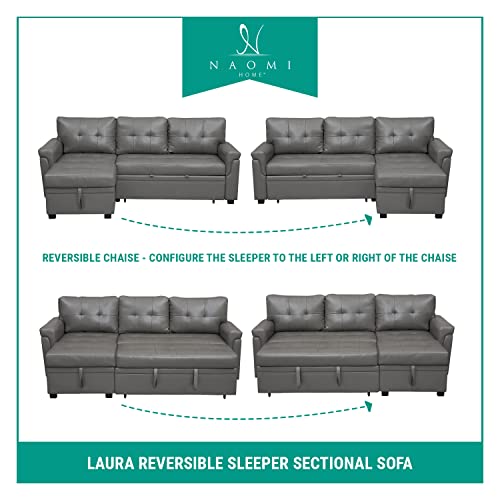 Naomi Home Reversible Sleeper Sectional Sofa Storage Chaise Velvet/Dark Gray