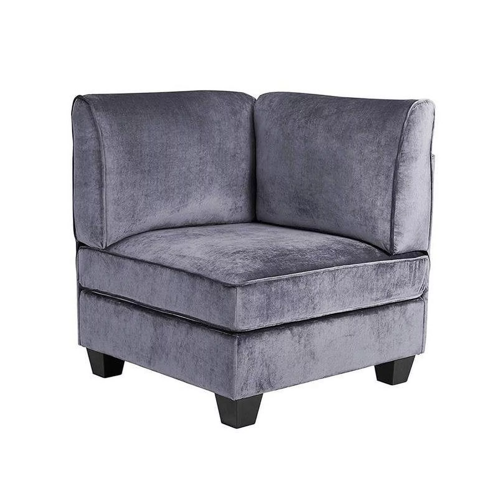 Bowery Hill Upholstery Velvet Fabric 6Pc Modular Sectional Sofa in Gray Including Ottoman and 3 Accent Pillows