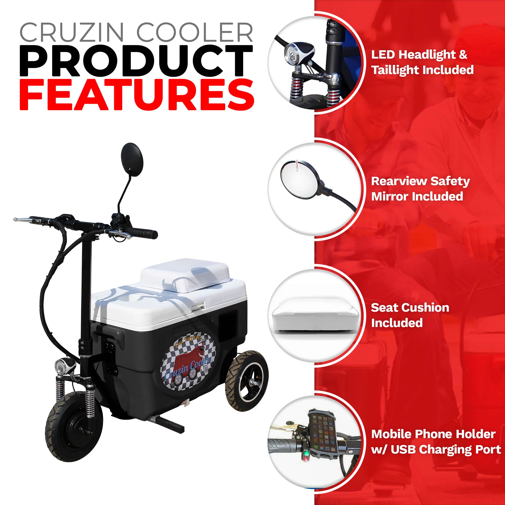 Cruzin Cooler CZ-HB SPORT-X Motorized Ice Chest Scooter, 13 MPH Top Speed - Radiant Selections