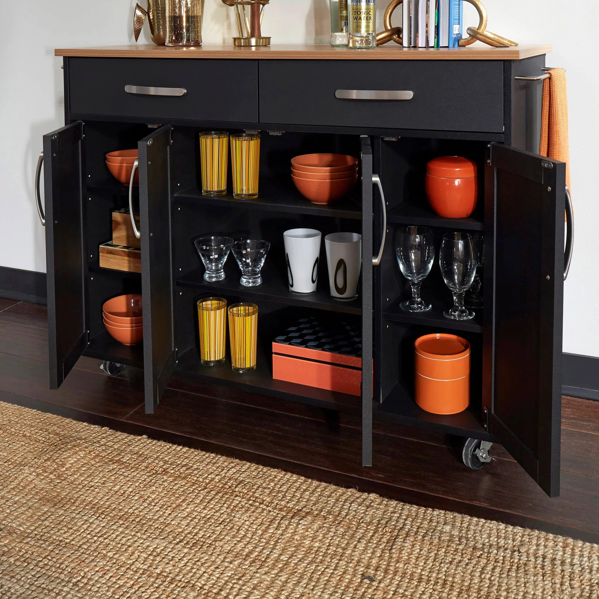 Homestyles Storage Plus Wood Kitchen Cart in Black