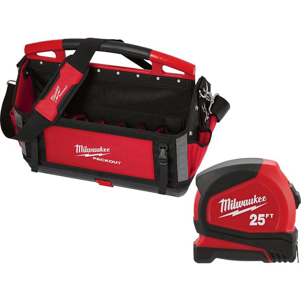 Milwaukee 20 in. PACKOUT Tote with 25 ft Compact Tape Measure, Red