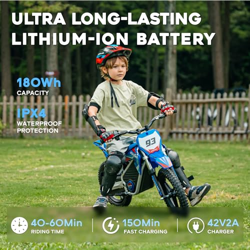 AIII Electric Dirt Bike for Kids 3-7, High Performance Racing Grade Motorcycle, Up to 8MPH, 2 Speed Settings, 12-Inch Off-Road Tires