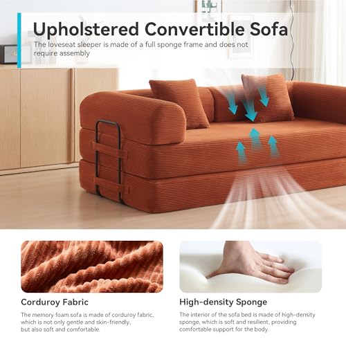 Convertible Sleeper Sofa Bed with Cylindrical Pillow, Comfy Foldable Sofa Bed Compressed Sofa in Box