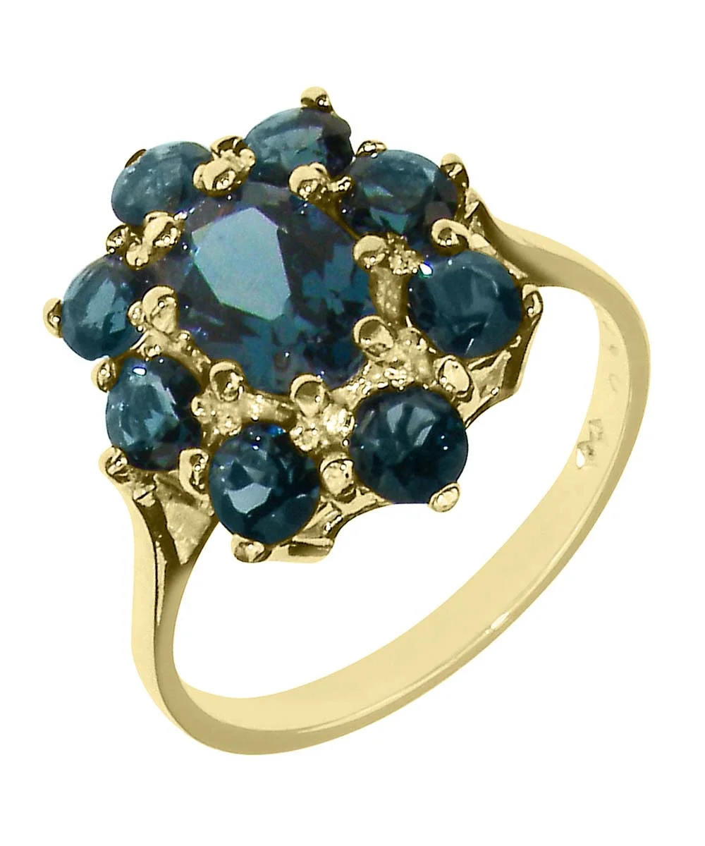 LBG British Made 10k Yellow Gold Natural London Blue Topaz Womens Statement Ring - 33 size options - Size