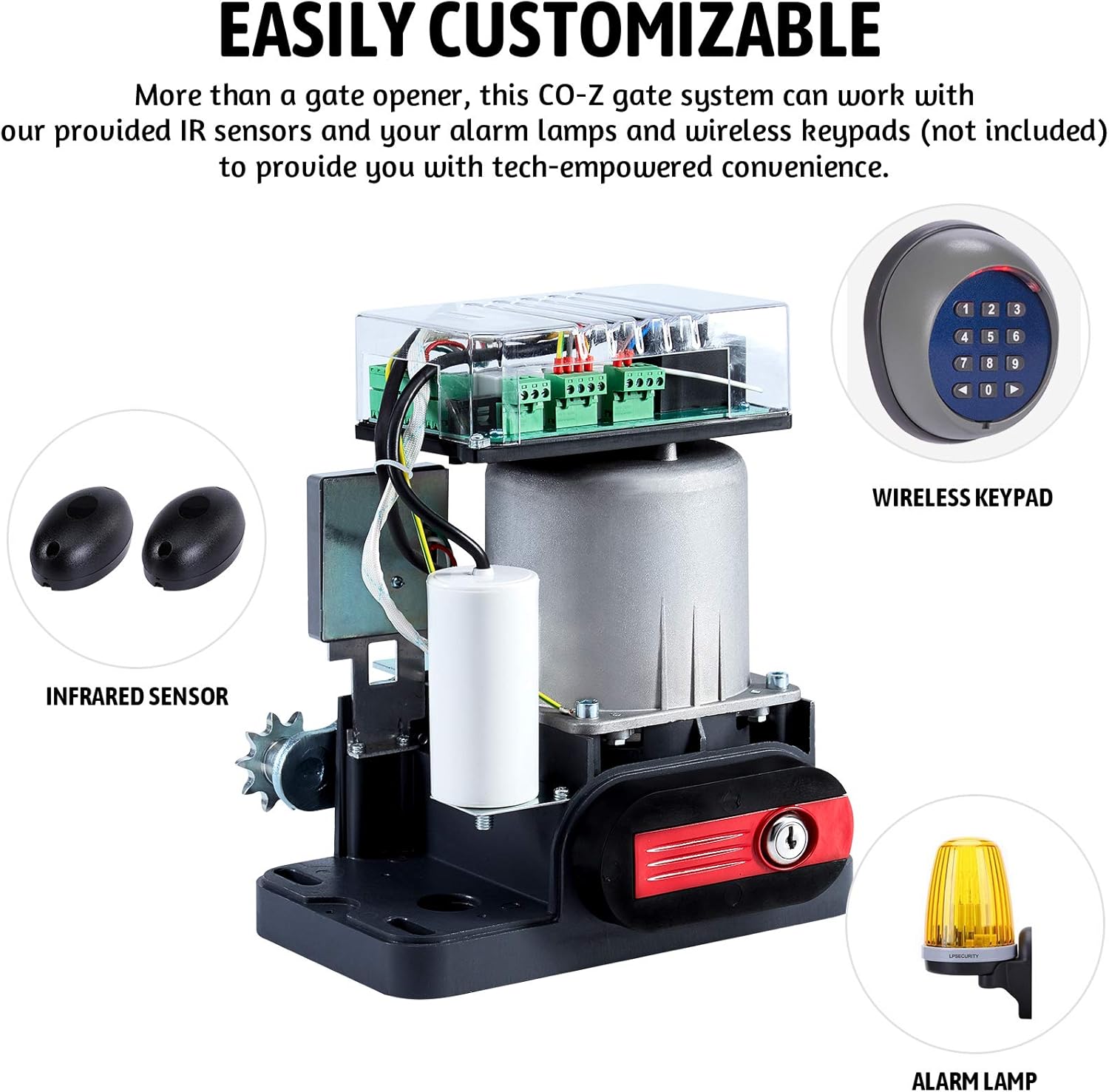 CO-Z 1800 lb Automatic Sliding Gate Opener with 2 Remote Controls, Electric Rolling Driveway Slide Gate Motor