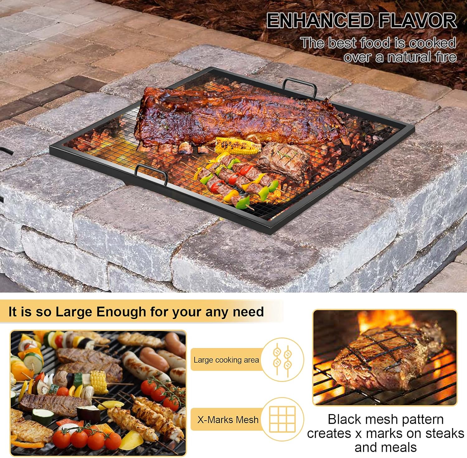 Square Fire Pit Cooking Grill Grate,36×36inch Outdoor Campfire BBQ Rack, Campfire Grill Grate Portable