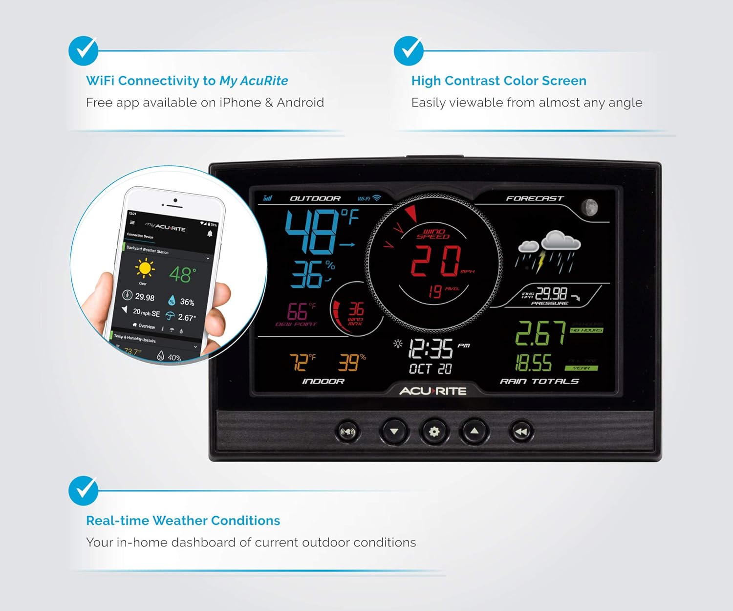 AcuRite Iris (5-in-1) Home Weather Station with Direct-to-Wi-Fi Wireless Display and Alerts for Remote Monitoring Indoor/Outdoor Temperature and