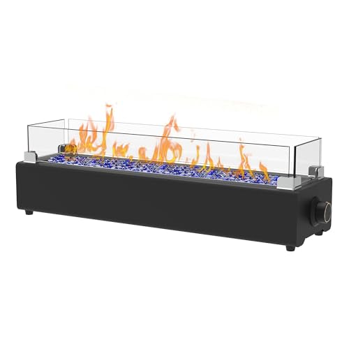 28-inch Table Top Propane Fire Pit, 40,000 BTU Tabletop Firepit for Patio, Outdoor Portable Fireplace Rectangular Fire Bowl w/Wind Glass Shield