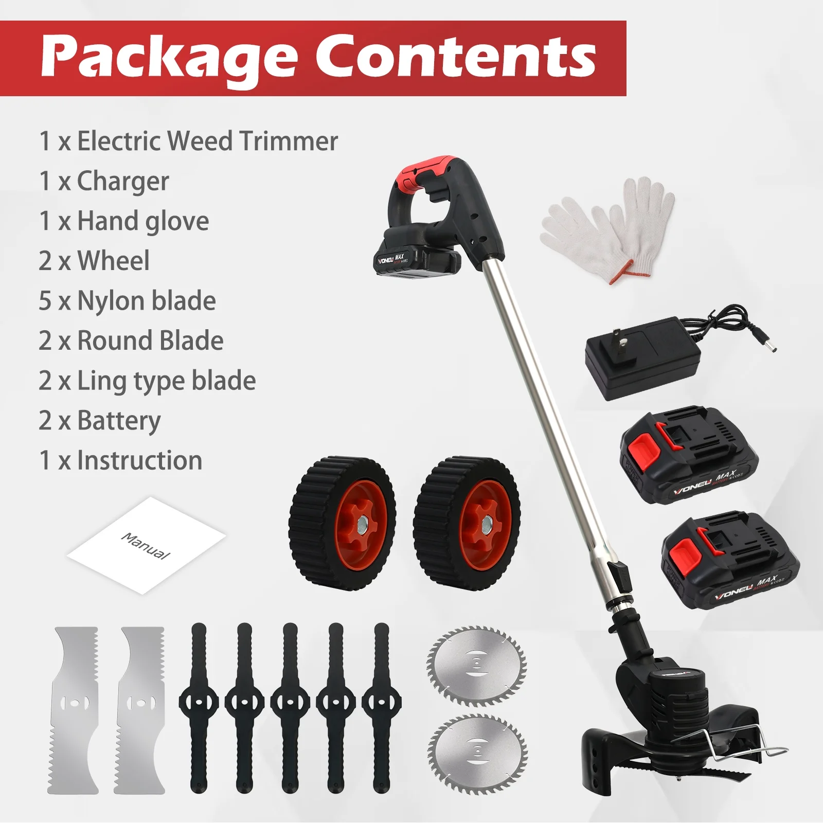 Electric Weed Eater Wacker, Grass Trimmer Weed Lawn Edger Eater, 21V 650W Cordless Grass String Trimmer Cutter, Weed Wacker with 2 Battery